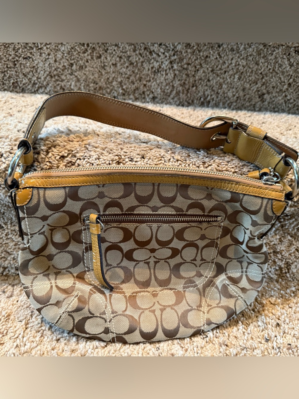 Vintage Y2K Coach F13114 Soho Signature Hobo Shoulder Bag Tan